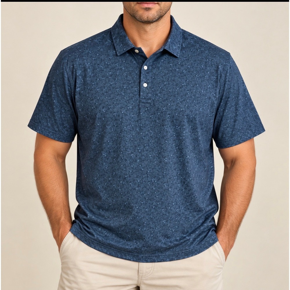 Hickey Freeman Golf Polo Men XXL Blue GOOD Floral Print Performance Short Sleeve